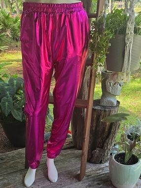 12pm Hot Pink Metallic Lamé Joggers Size Small